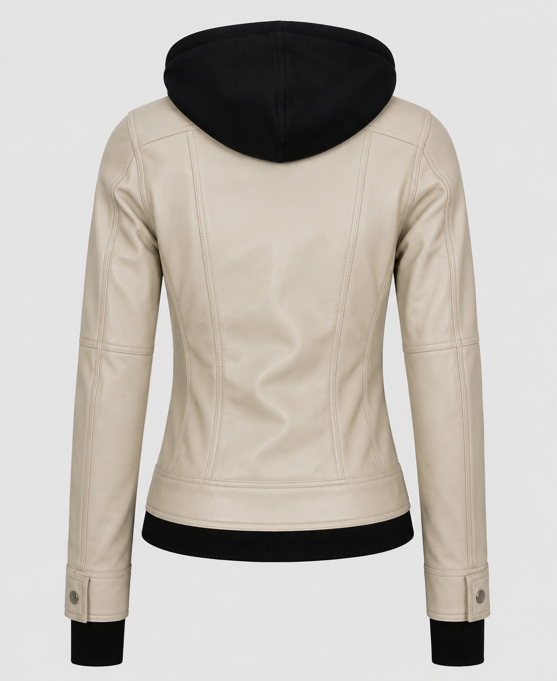 Womens Beige Hooded Leather Bomber Jacket