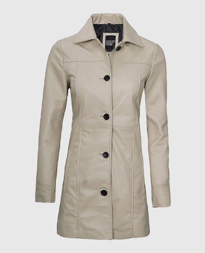 Women's Biege Leather Coat
