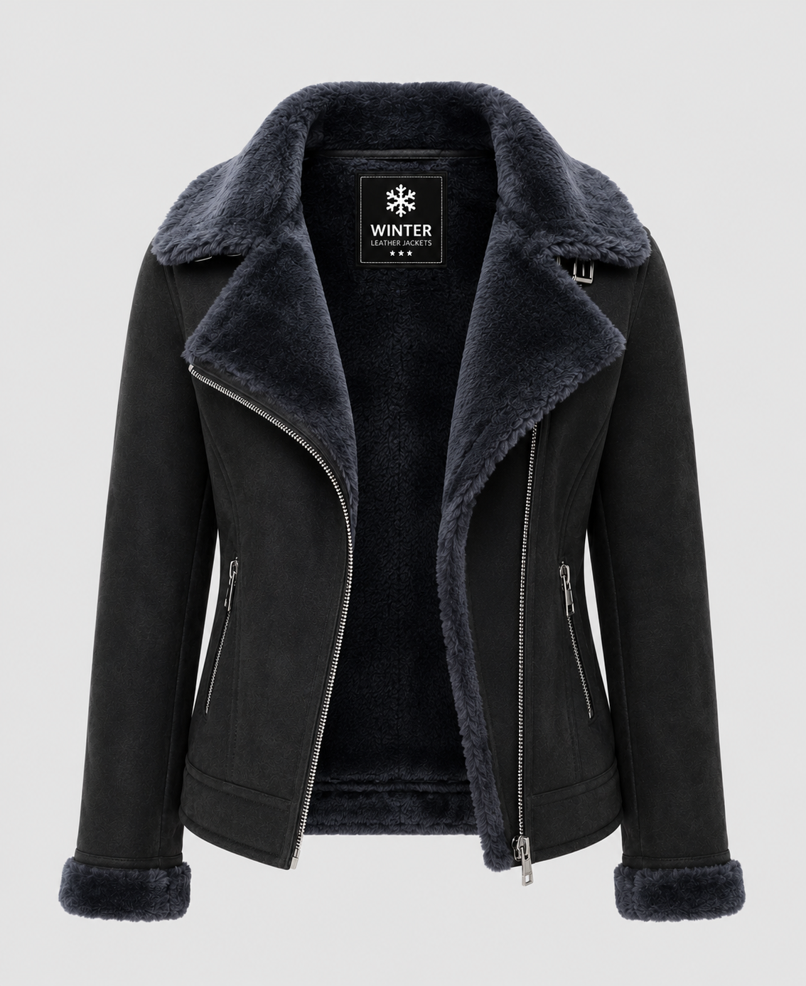 Women's Black Aviator Shearling Leather Jacket