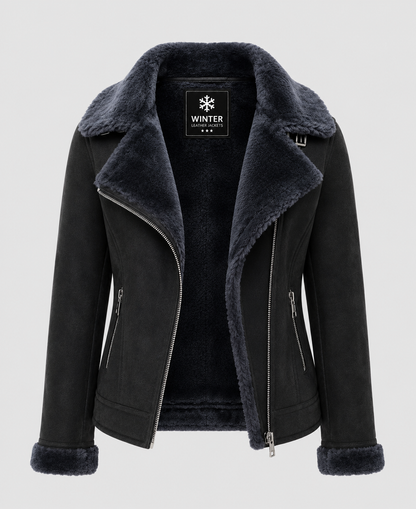 Women's Black Aviator Shearling Leather Jacket