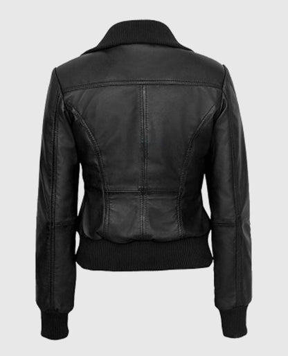 Women's Black Bomber Leather Jacket