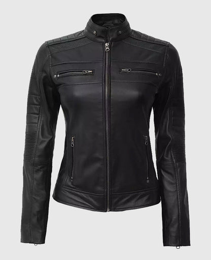 Women's Black Cafe Racer Leather Jacket