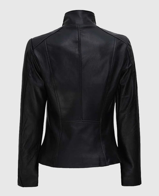 Women's Black Flap Closure Leather Jacket