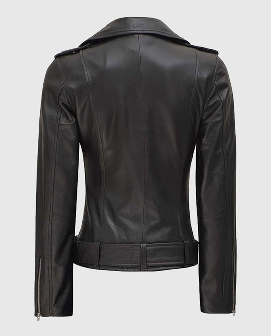 Women's Black Leather Biker Jacket