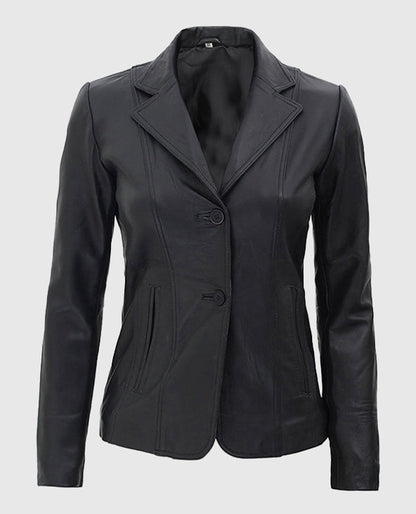 Women's Black Leather Blazer