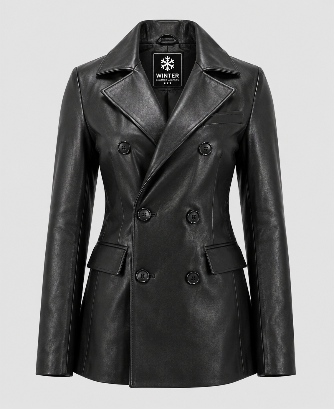 Women's Double Breasted Black Leather Blazer