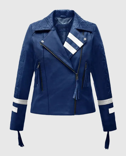 Women's Blue Biker Leather Jacket