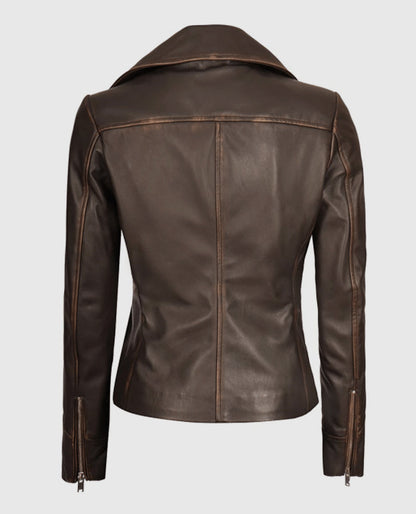Women's Brown Vintage Leather Biker Jacket