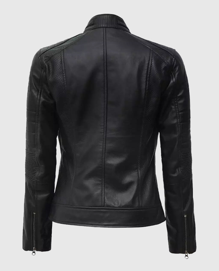 Women's Cafe Racer Black Leather Jacket