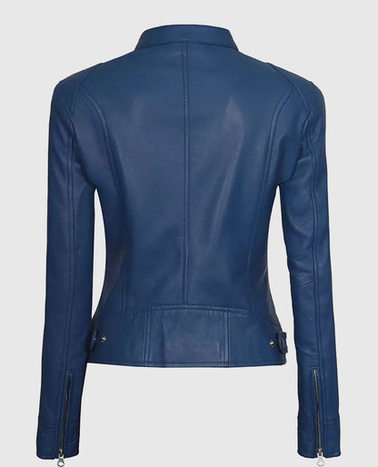 Women's Cafe Racer Blue Leather Jacket