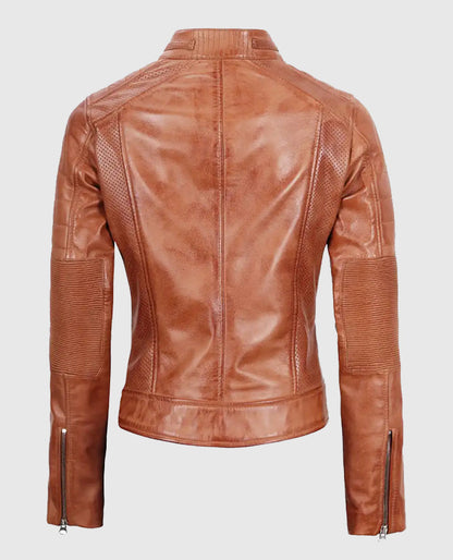 Women's Cafe Racer Tan Leather Jacket