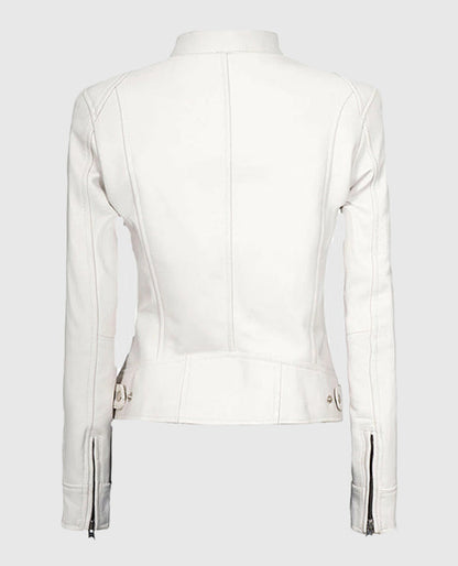 Women's Cafe Racer White Leather Jacket