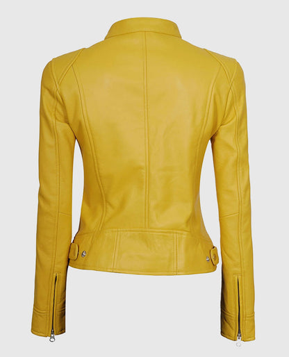 Women's Cafe Racer Yellow Leather Jacket