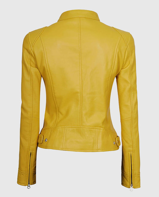 Women's Cafe Racer Yellow Leather Jacket