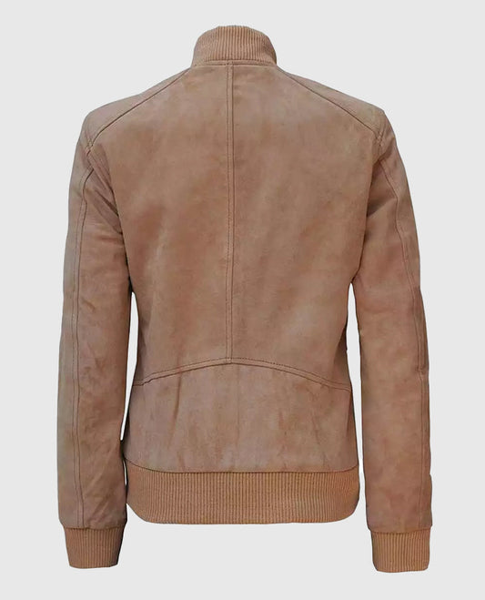 Women's Camel Brown Suede Bomber Jacket