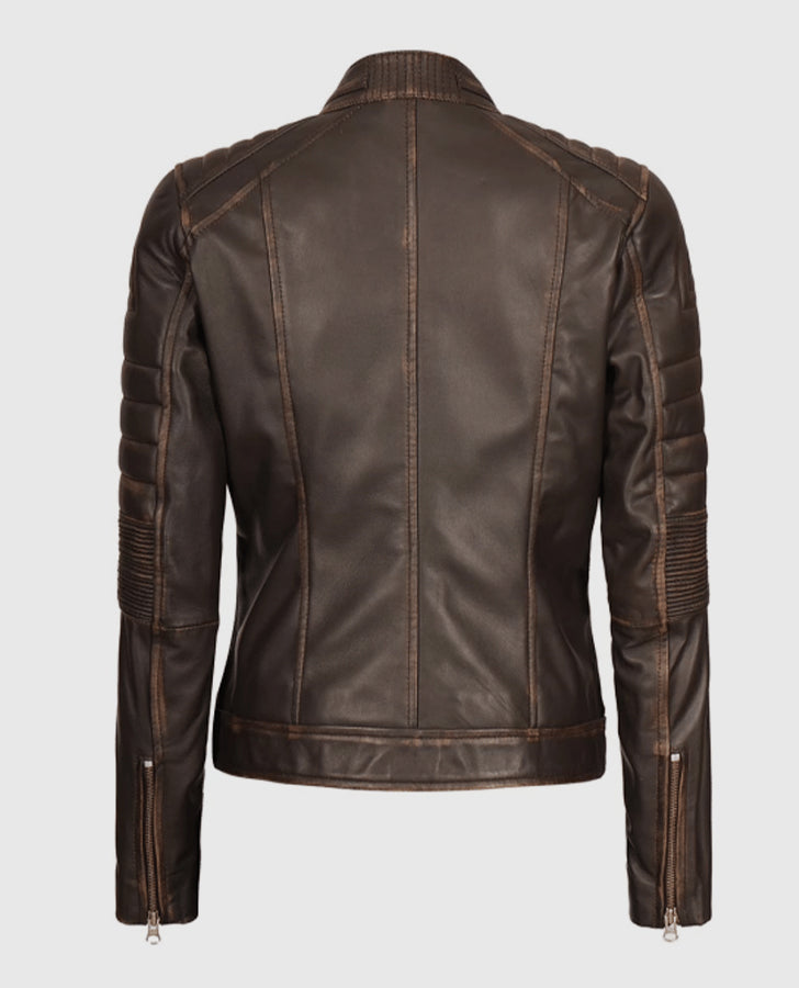 Women's Dark Brown Cafe Racer Biker Jacket