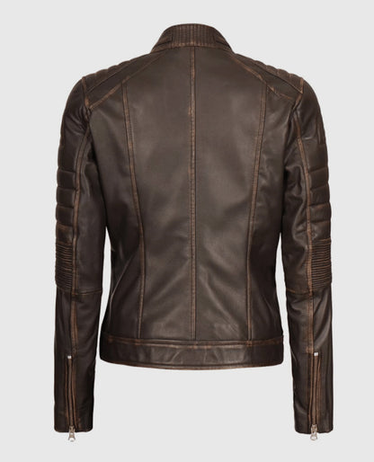 Women's Dark Brown Cafe Racer Biker Jacket