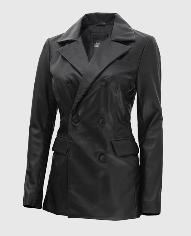 Women's Double Breasted Leather Blazer