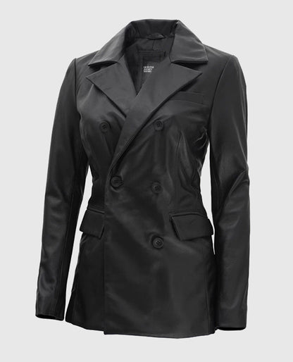 Women's Double Breasted Leather Blazer
