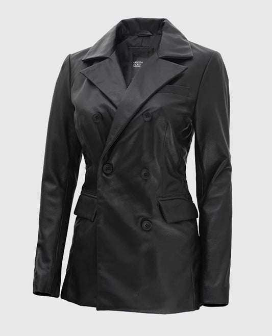 Women's Double Breasted Leather Blazer