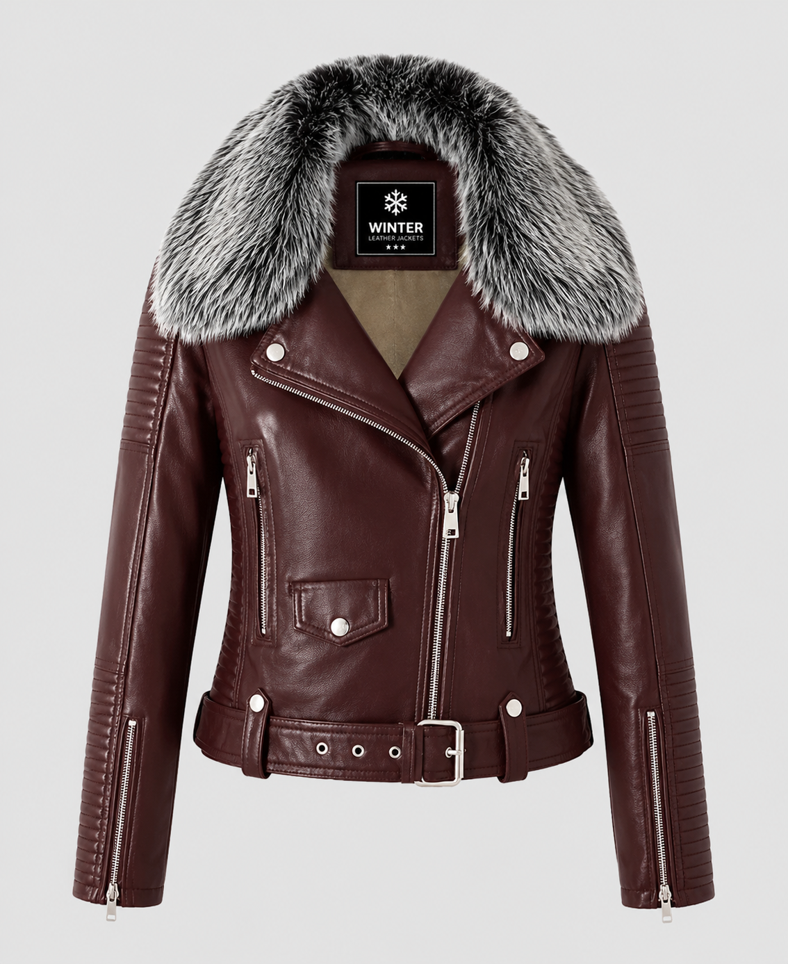 Women's Faux Fur Quilted Moto Maroon Jacket