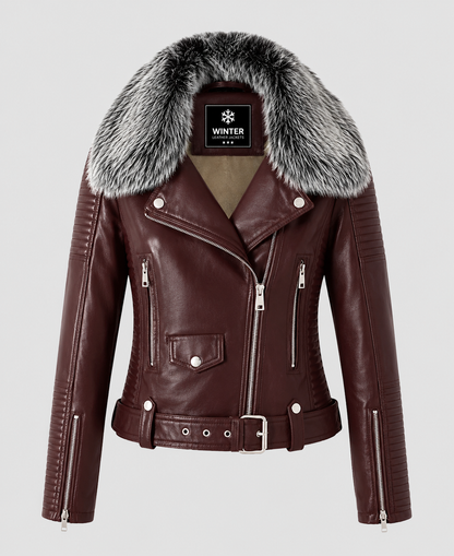 Women's Faux Fur Quilted Moto Maroon Jacket