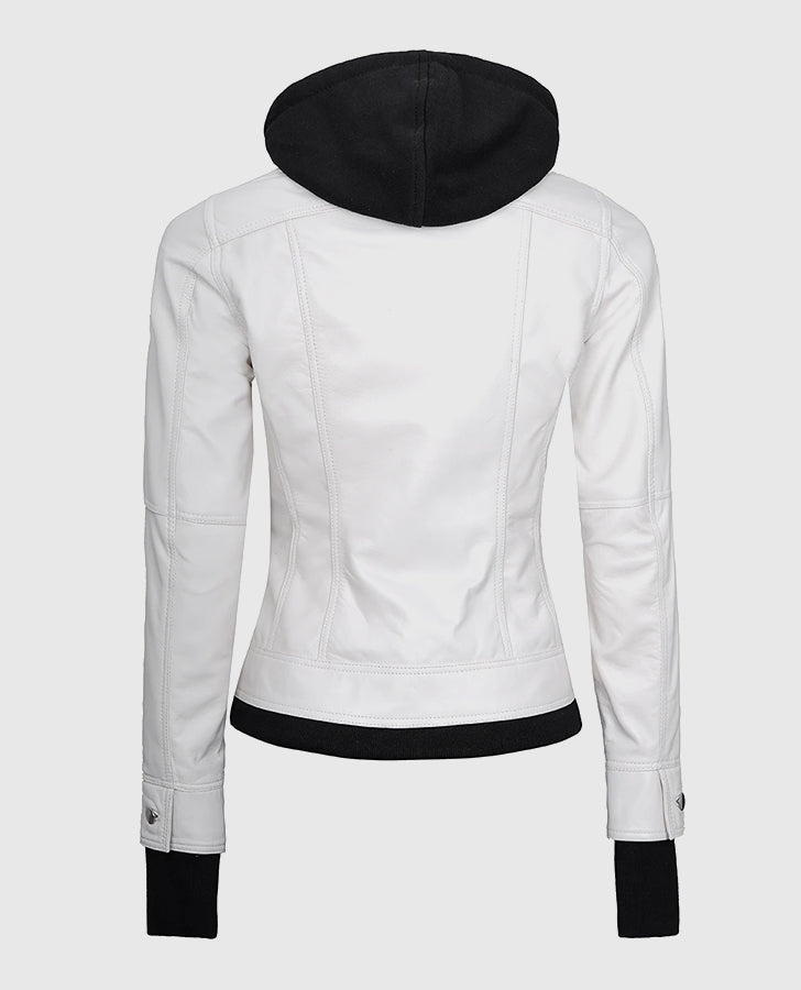 Women's Hooded White Bomber Leather Jacket