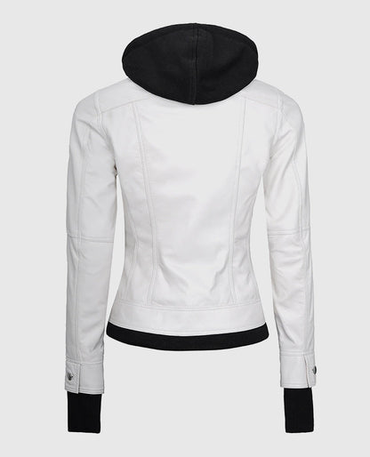 Women's Hooded White Bomber Leather Jacket
