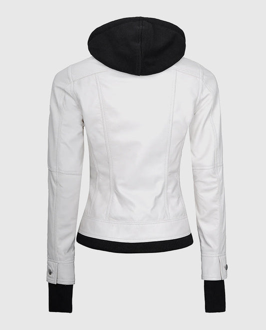 Women's Hooded White Bomber Leather Jacket