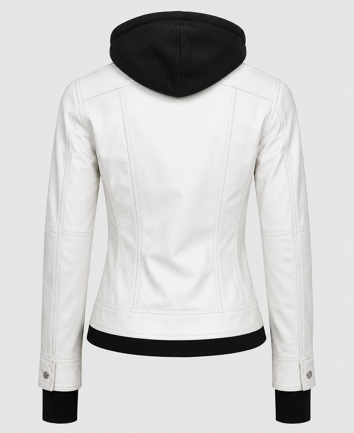 Womens White Hooded Bomber Leather Jacket