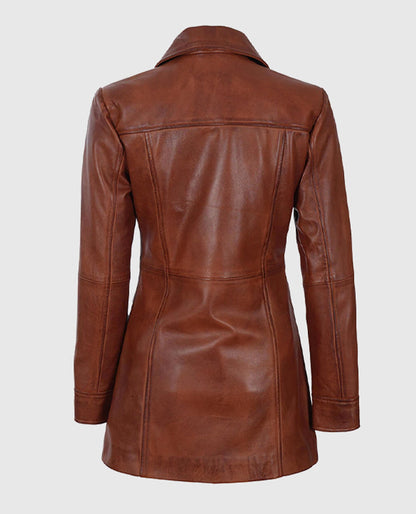 Women's Leather Cognac Coat