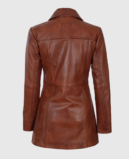 Women's Leather Cognac Coat
