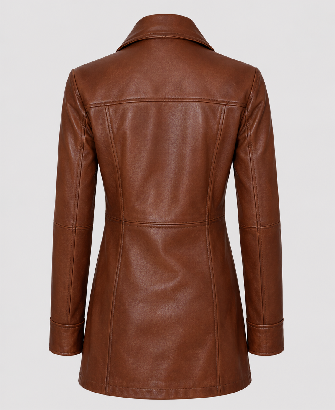 Womens Cognac Brown Leather Coat