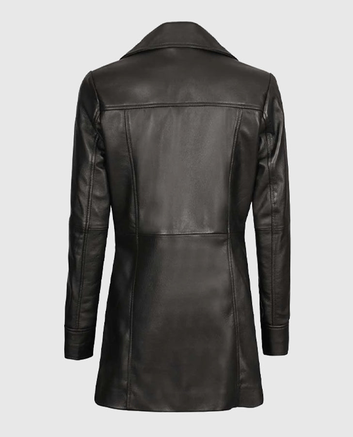 Women's Leather Long Coat Black