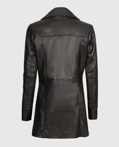 Women's Leather Long Coat Black