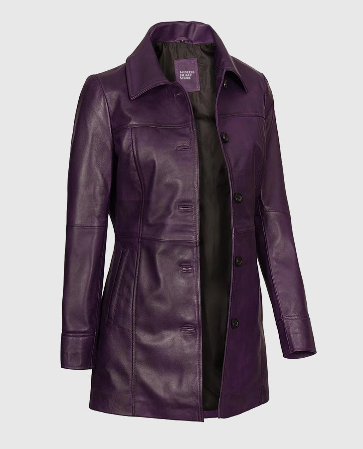 Womens Leather Purple Coat