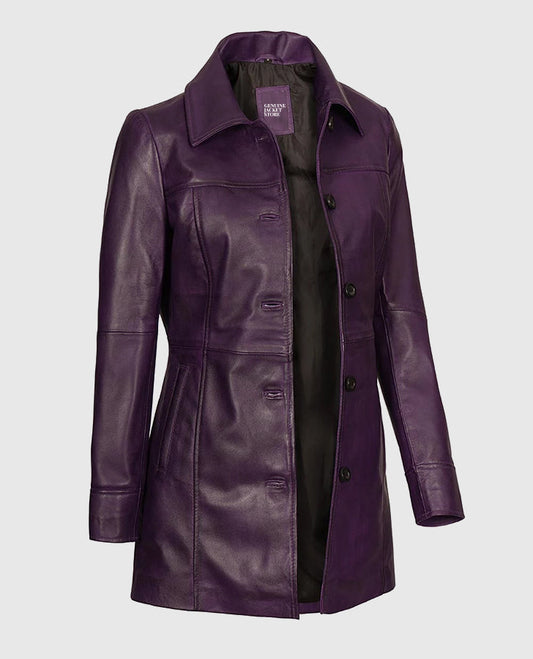 Womens Leather Purple Coat