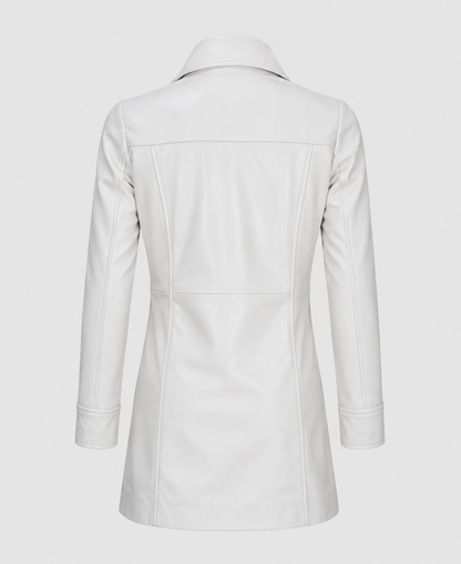 Womens White Leather Coat