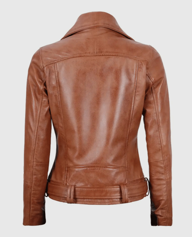 Women's Light Brown Leather Biker Jacket