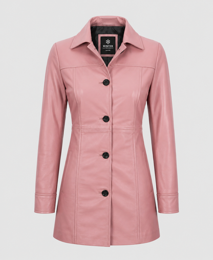 Women's Pink Leather Coat
