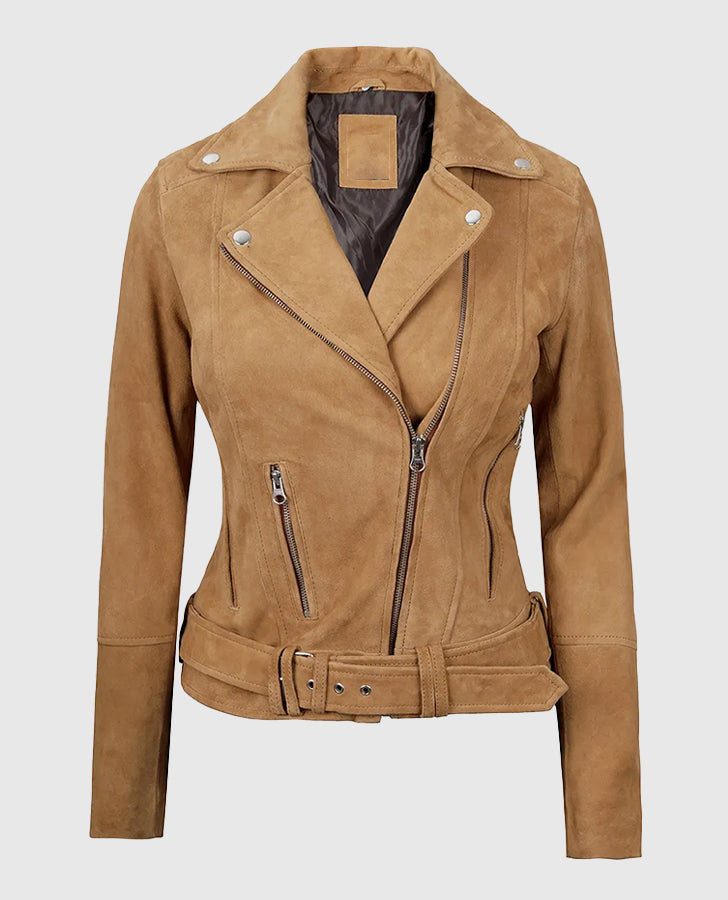Women's Premium Brown Suede Leather Biker Jacket