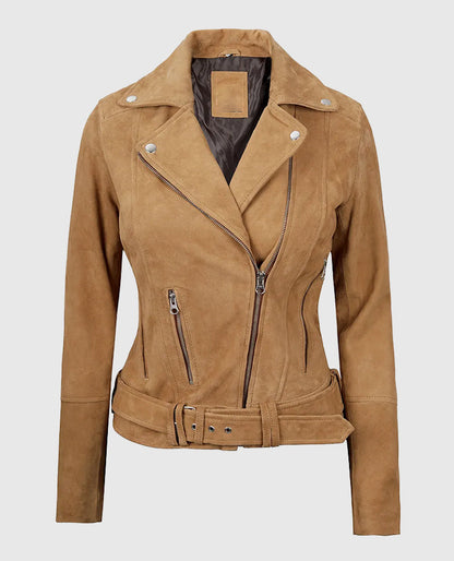 Women's Premium Brown Suede Leather Biker Jacket
