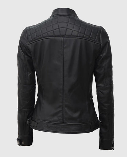 Women's Quilted Black Cafe Racer Leather Jacket