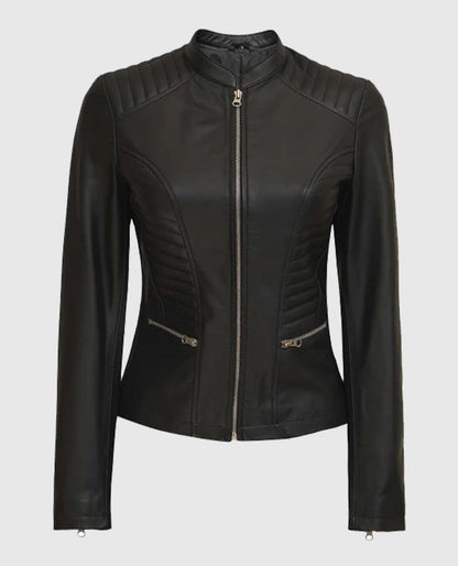 Women's Rachel Petite Black Cafe Racer Leather Jacket
