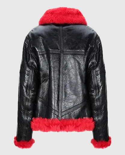 Women's Red Faux Fur Aviator Jacket 
