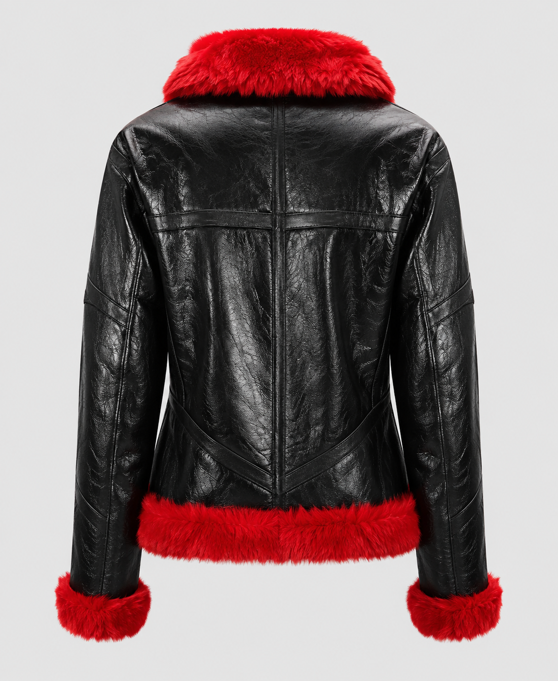 Women's Red Faux Fur Aviator Leather Jacket
