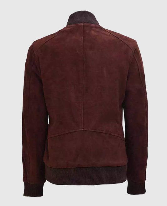 Women's Suede Leather Maroon Bomber Jacket