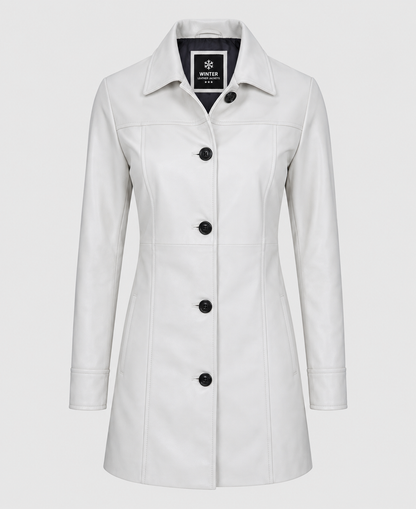 Women's White Leather Coat