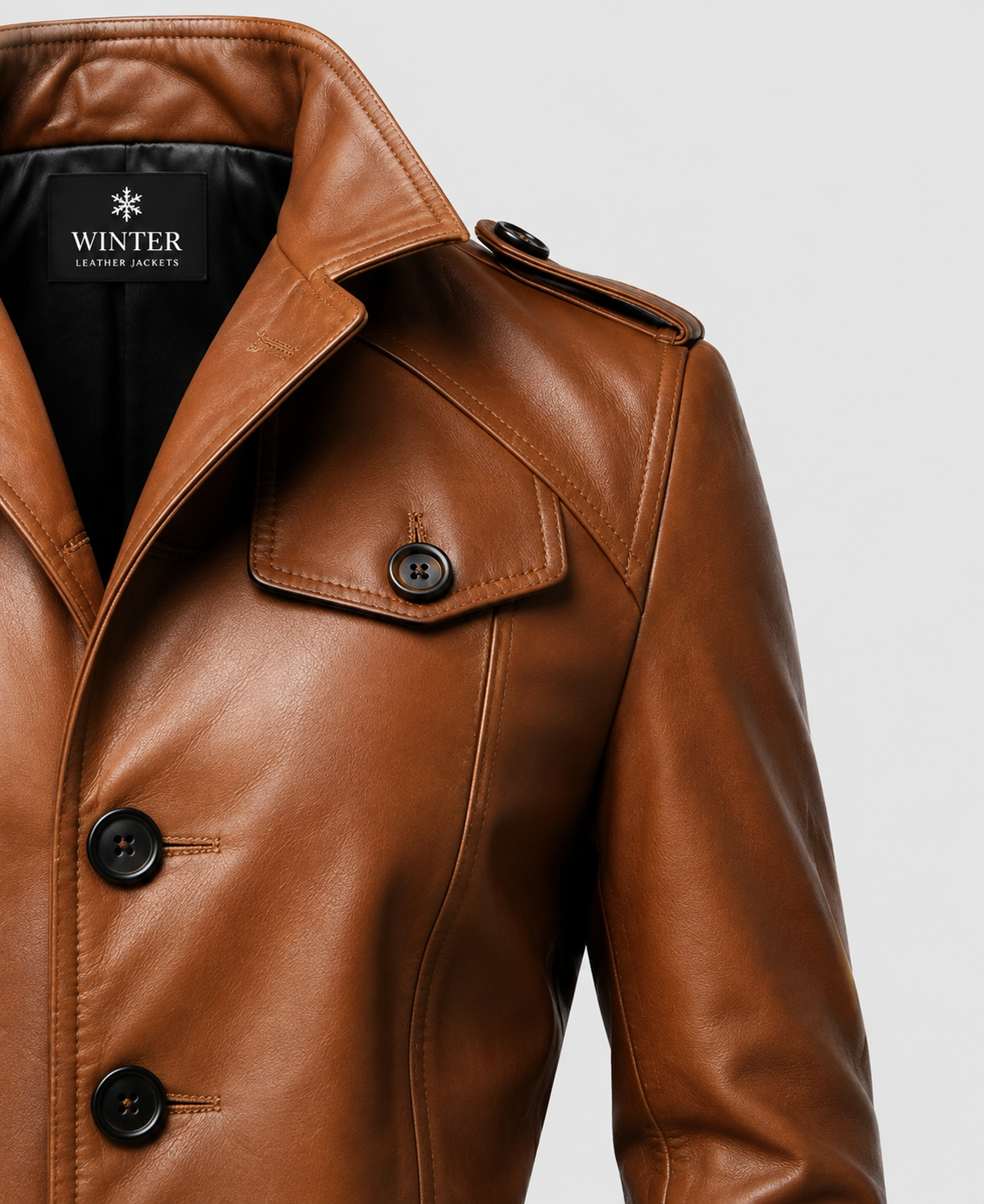 Vintage Tan Brown Long Leather Coat