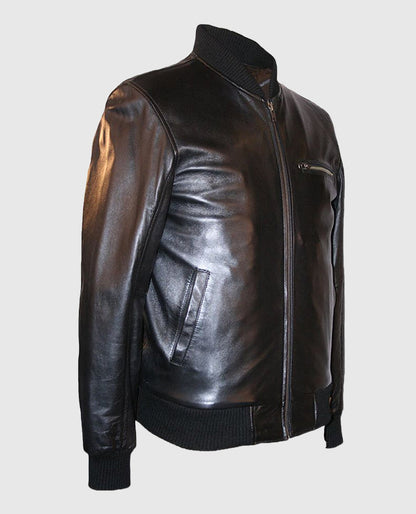 Classic Black Blouson Bomber Leather Jacket